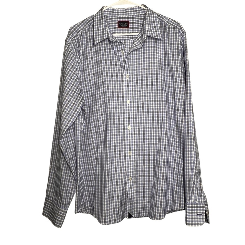 UNTUCKIT Shirt Mens Size XL Slim Fit Blue Mini Check Button Up Wrinkle Free